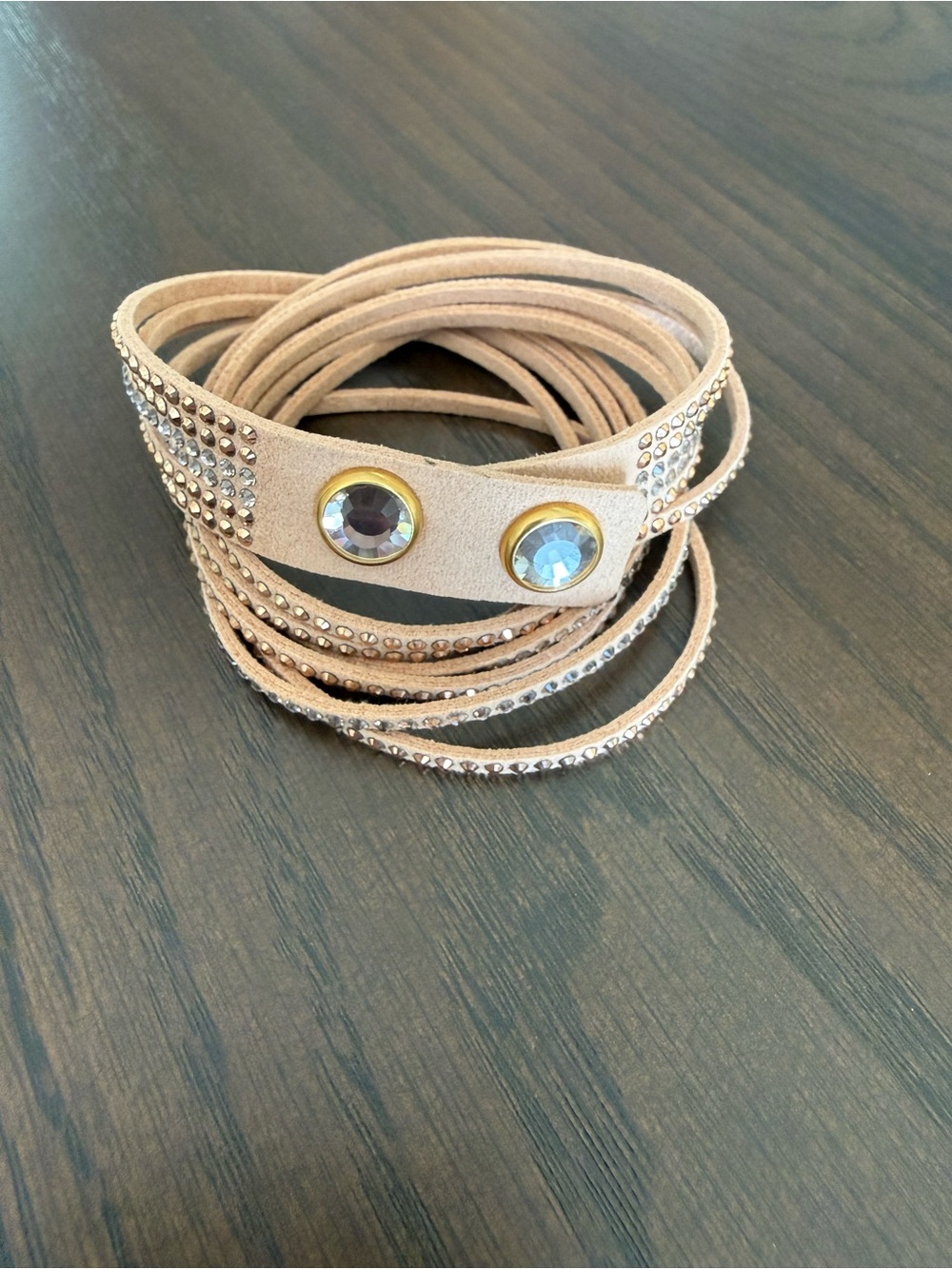 Beige Wrap Bracelet with Crystal Studs